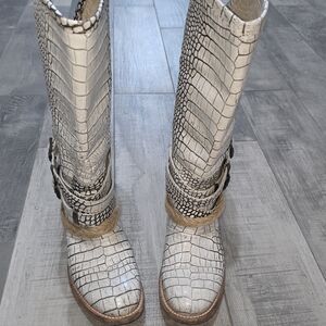 Freebird by Steven Ivory Croc-Embossed Heeled Boots